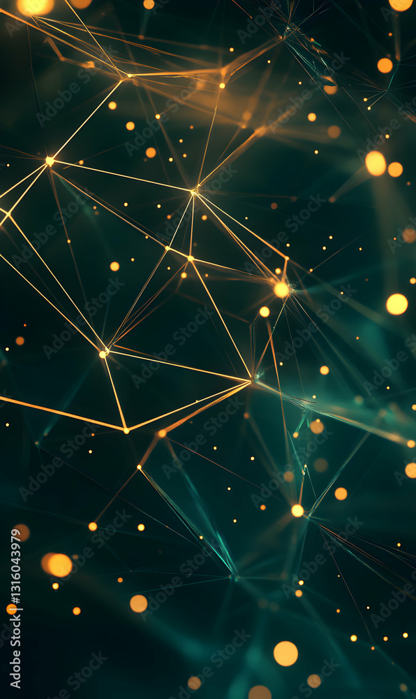 Poster interconnected nodes and glowing lines creating a futuristic network visualization effect
