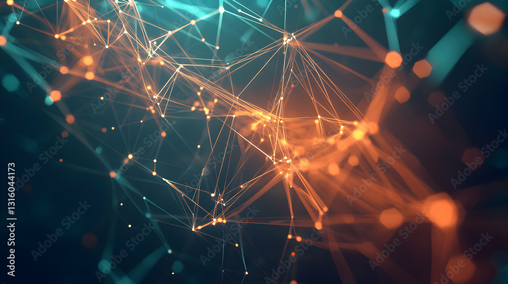 Poster abstract glowing network of interconnected nodes and lines, representing data flow