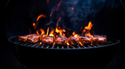 Delicious Grilled Meat  BBQ  Summer Food  Flames  Charcoal Grill