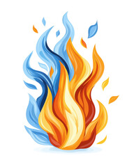 transparent background. isolated Flames in vibrant colors of blue, orange, and yellow create dynamic fire design