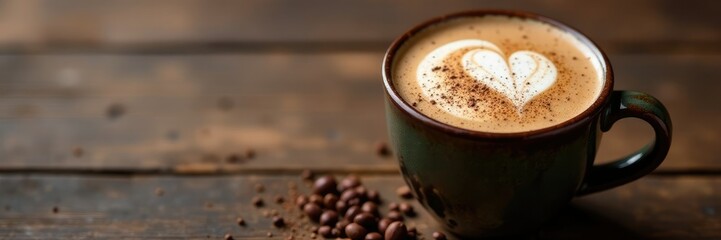 Obraz premium Cozy rustic mug filled with creamy hot chocolate on wooden table, wood, hot chocolate
