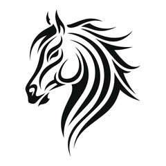  Tribal Horse Head Tattoo Design - Elegant Black and White Stallion Illustration