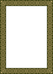 Vector gold with green square Kazakh national ornament. Ethnic pattern of the peoples of the Great Steppe