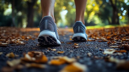 Running through autumn trails park photography nature close-up fitness
