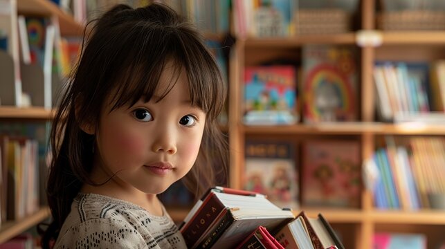 Cheerful preschooler holding books and smiling, ready for school with big dreams for the future, symbolizing hope and early education.