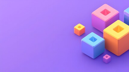 Obraz premium Abstract Colorful Cubes on Purple Background: A 3D Render of Geometric Shapes