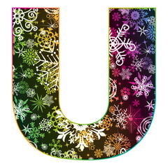 Vector image  letter of the English alphabet with gradient Christmas pattern of snowflakes isolated on transparent background