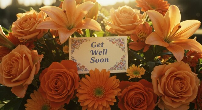 Orange Flower Bouquet with Prayer of Get Well Soon