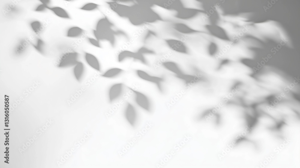 Aufkleber Soft abstract background with delicate shadows of tree leaves on a white wall. Subtle blurred effect in shades of white and grey with soft lighting, ideal for wallpaper, backdrops, banners, and presen