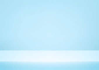 Empty blue studio background. Empty Room Studio with table. Space for selling products, backdrop, wallpaper, background, text. Empty room with light effect. Gradient table. Vector illustration.