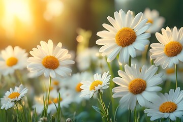 Naklejka premium White Daisies Blooming with sunny day