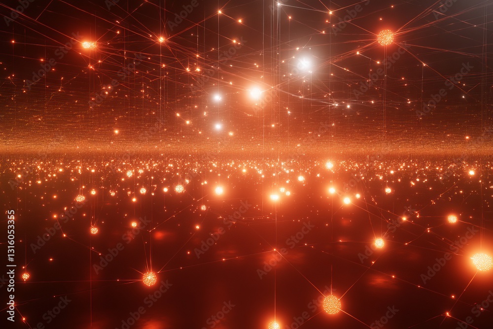 Poster futuristic digital network with glowing nodes and interconnected patterns