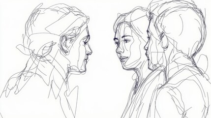 continuous line drawing of business people talking