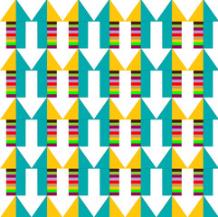 Obraz premium Abstract seamless colorful arrows pattern vector. Geometric tricolor arrow ethnic oriental artwork. Design for background, wallpaper, clothing, wrapping, fabric element, cover, textile print.