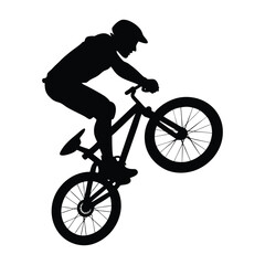 Naklejka premium Silhouette of a BMX Rider Executing a Daring Mid-Air Jump
