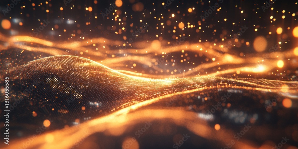 Canvas Prints abstract vibrant flowing waves with glittering gold lights and colorful bokeh effects