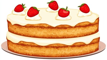 Delightful Layers Of Vanilla Cake Topped With Fresh Strawberries And Whipped Cream Served On A Plate