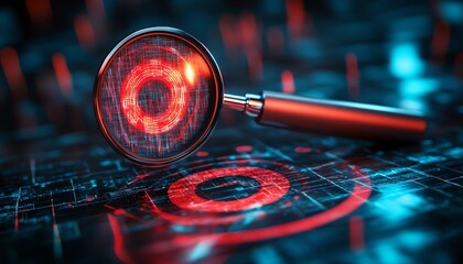 Magnifying glass highlighting a target board icon, representing the focus on business goals, investment strategy, and the journey to planning and achieving success