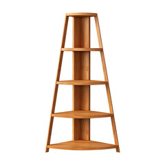 Wooden corner bookshelf isolated on transparent background, clipping path, PNG