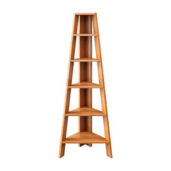 Wooden corner bookshelf isolated on transparent background, clipping path, PNG
