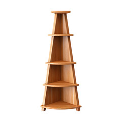Wooden corner bookshelf isolated on transparent background, clipping path, PNG
