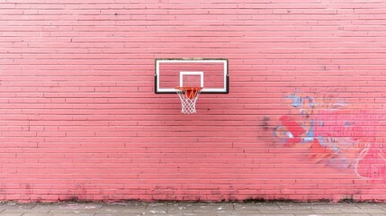 Pink Brick Wall Basketball Hoop Urban Graffiti Background