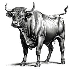 Fototapeta premium Powerful Bull, Black and White Illustration