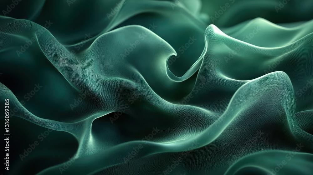 Poster abstract flowing teal fabric background with soft light and shadow creating a serene visual texture 