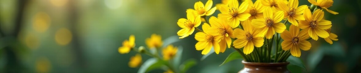 Fototapeta premium Schinus terebinthifolius Raddi flowers in a vase, flowers, yellow