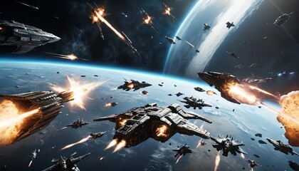 Epic Space Battle Above Planet