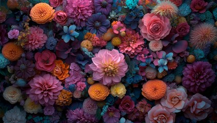The arrangement of flowers and leaves creates a unique design, set against a flat background, symbolizing a connection to nature, ideal for a floral greeting card