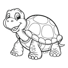  Smiling Cartoon Turtle, Adorable Tortoise Line Art, Kids Coloring Page