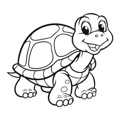  Smiling Cartoon Turtle, Adorable Tortoise Line Art, Kids Coloring Page