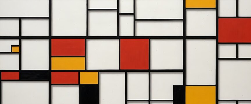 Abstract Geometric Composition in Red, Yellow, and Black