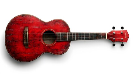 Fototapeta premium Vintage Red Ukulele: A Musical Instrument with Distressed Finish