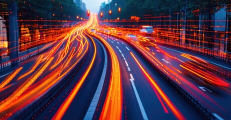 Digital map showing traffic congestion bright red and orange lines glowing symbolizing urban mobility and modern transportation challenges