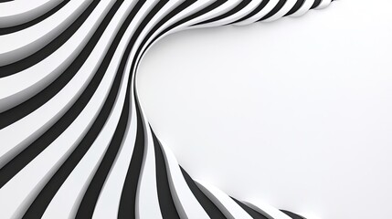 Dynamic Black And White Striped Curved Design Creating A Fluid Three-Dimensional Abstract Background Conceptualizing Modern Aesthetics