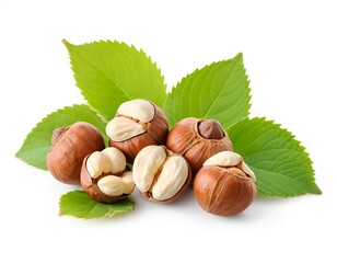 Hazelnuts with Green Leaves