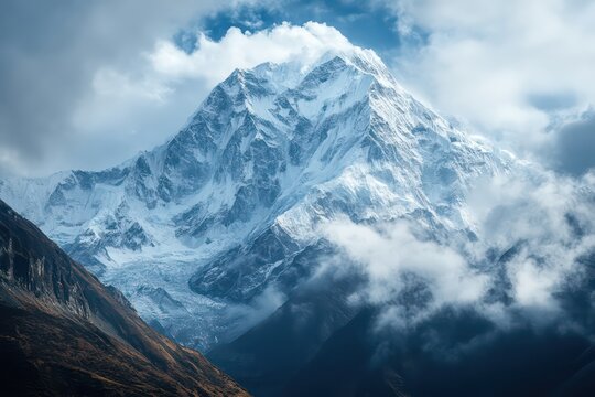 The overwhelming power of nature embodied in a stunning, snow-clad mountain.