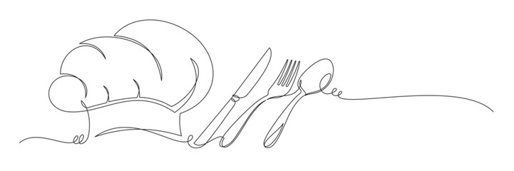 chef hat and cutlery in continuous line art style 5
