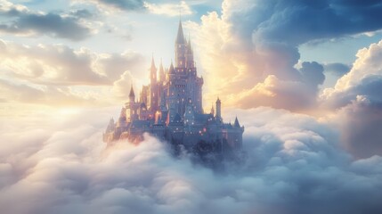 Obraz premium Fairy castle in pink clouds, a magical kingdom
