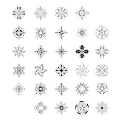 Set Black Colleciton Line Snowflake Doodle Winter Decoration Elements Vector Design Style