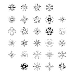 Set Black Colleciton Line Snowflake Doodle Winter Decoration Elements Vector Design Style
