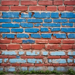 Weathered Brick Wall with Blue Paint