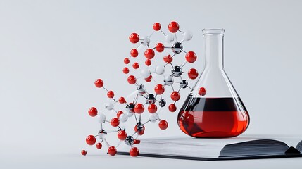 3D Render: Molecular Structure and Chemical Compound in Erlenmeyer Flask AI Generated