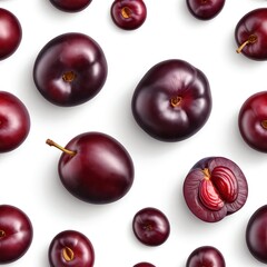 Seamless Pattern of Fresh Ripe Plums