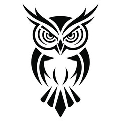 Fototapeta premium Tribal Owl Silhouette - Black and White Tattoo Style Illustration
