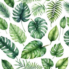 Watercolor Tropical Leaves Seamless Pattern