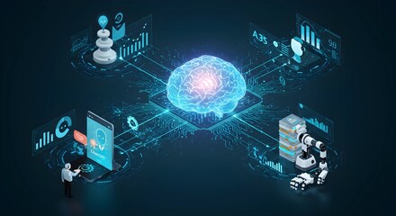 Fototapeta premium AI Robot Concept, Futuristic Modern Technology Brain Machine Robot, artificial intelligence Concept