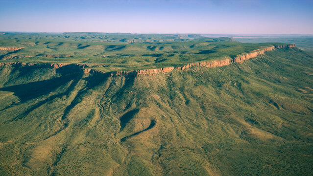 Aerial view over the cliffs of the Cockburn range near Kununurra, Western Australia
